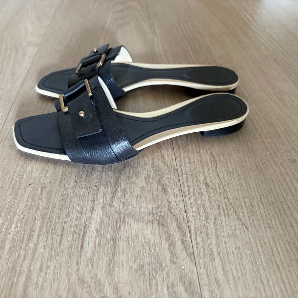 Gucci Black Leather Buckle Slide Sandals Square Toe Heel EU 37 - Picture 3 of 7